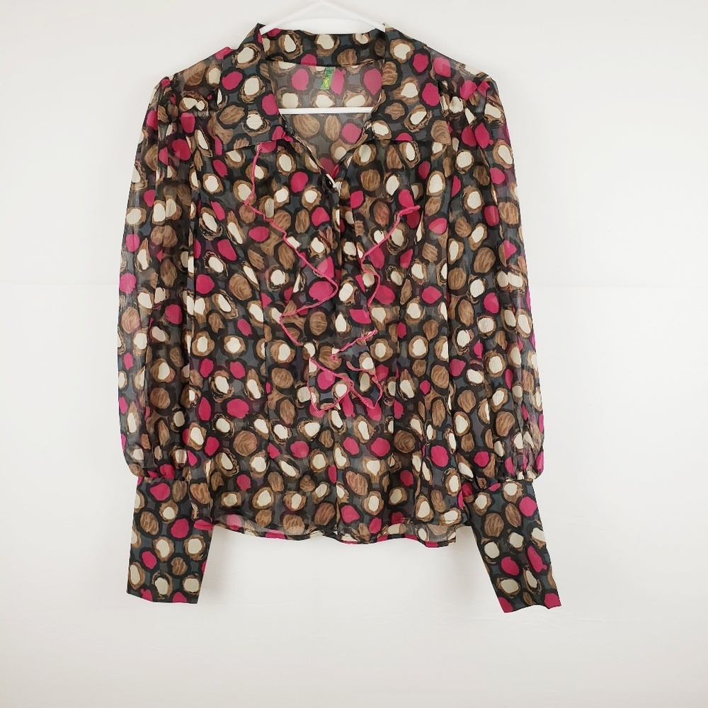 Poema Sheer Ruffle Top Blouse Size Large